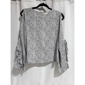 A New Day Women's Flutter Sleeve Blouse Ruffle Open Sleeve Black & White Size XS